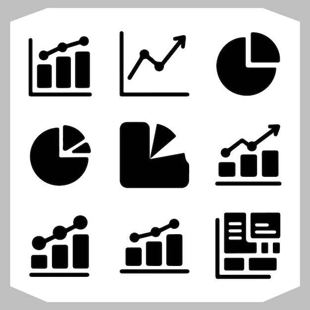 Chart Graph and Finance Report Icon Set Essential Data Visualization Symbols
