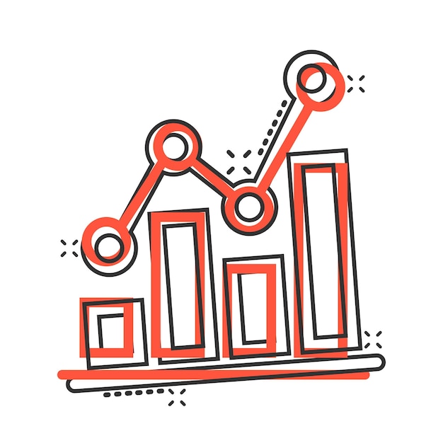 Chart graph icon in comic style Arrow grow cartoon vector illustration on white isolated background Analysis splash effect business concept