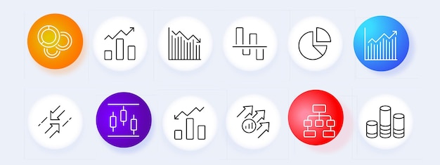 charts icon set graph drawing geometry mathematics diagram statistics circle function table infographic neomorphism style vector line icon for business and advertising