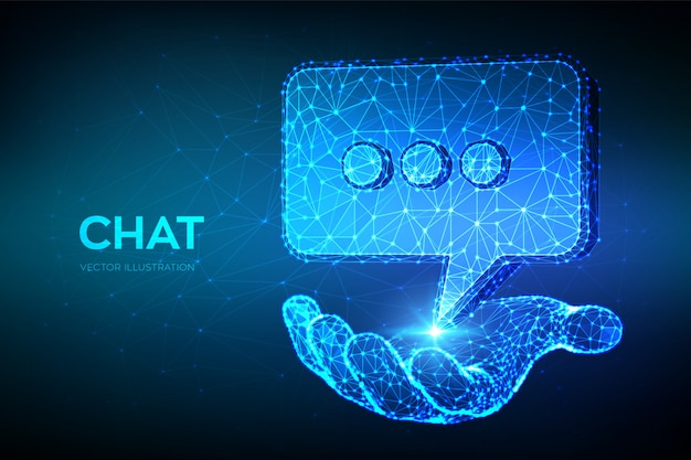 Chat ikon. Lav polygonal abstrakt Chat tegn i hånden.