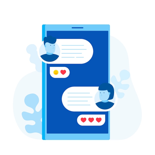 Chat messages notification on smartphone, man person chatting on cellphone with woman.