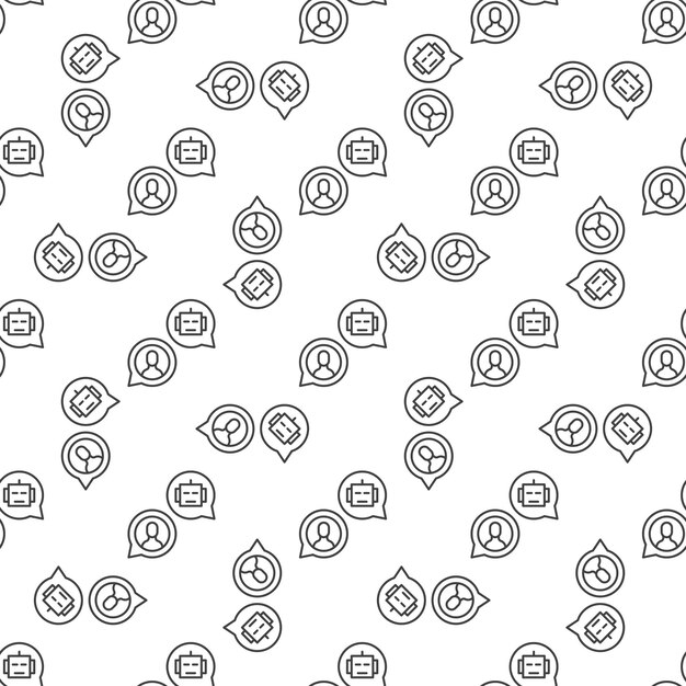 Chatbot and Man in Speech Bubbles vector concept line seamless pattern
