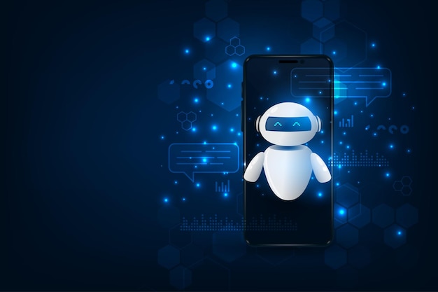 Chatbot-assistentapplikation på en smartphone Artificiell intelligens hjälptjänst för företagsdata