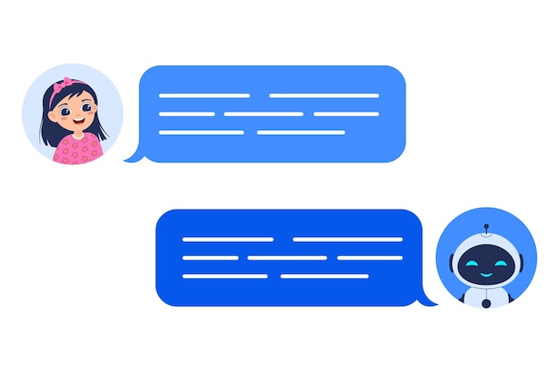 chatbot concept showing conversation between girl and robot in messenger vector illustration