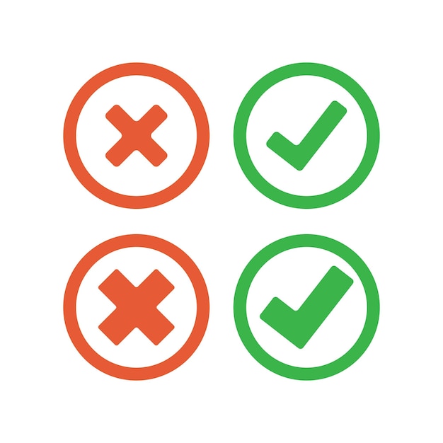 Check and cross in circle shape mark icon isolated vector illustration