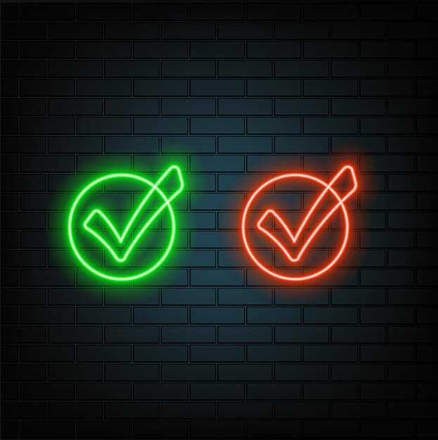 Check line icon Neon laser lights Approved Tick sign Confirm Done or Accept symbol Glow laser speech
