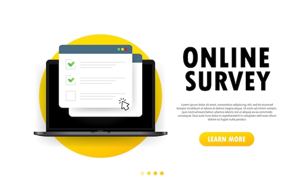 check list online form on laptop illustration. report on website or web internet survey, exam checklist. browser window with check marks. vector on isolated white background. eps 10.