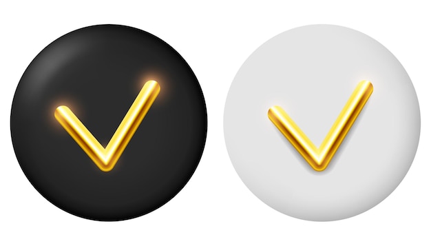 Check mark Gold checkmark on a round gray and black background Vector clipart