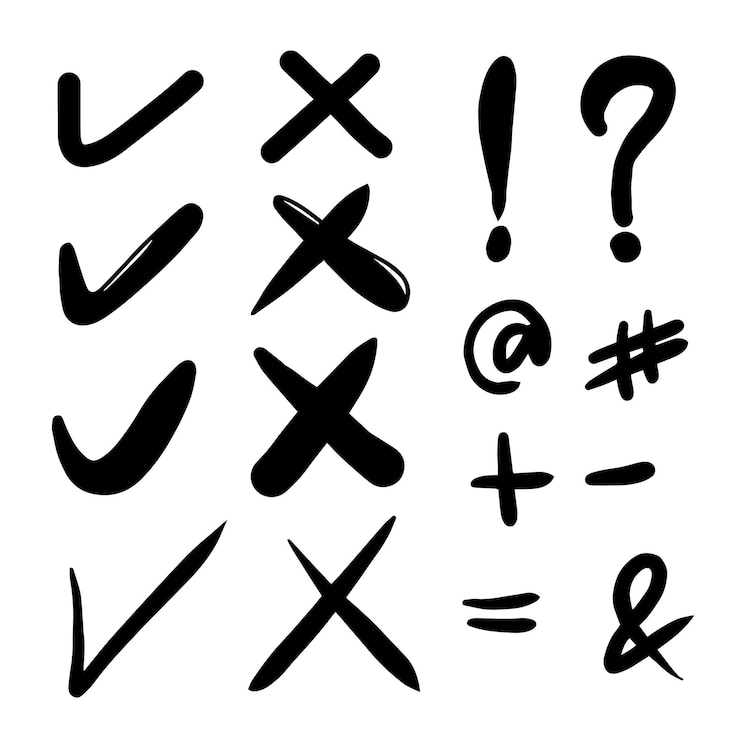 Vektor check mark icon in hand drawn style handmade doodle vector illustration on isolated background cross quustion mark ecxlamation mark sign business concept