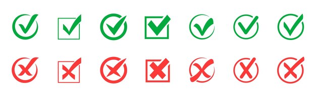 Check mark icon set Green check marks and red crosses
