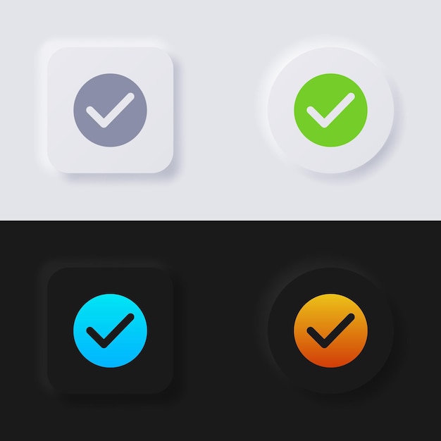 Check mark icon set Multicolor neumorphism button soft UI Design for Web design Application UI and more Button Vector