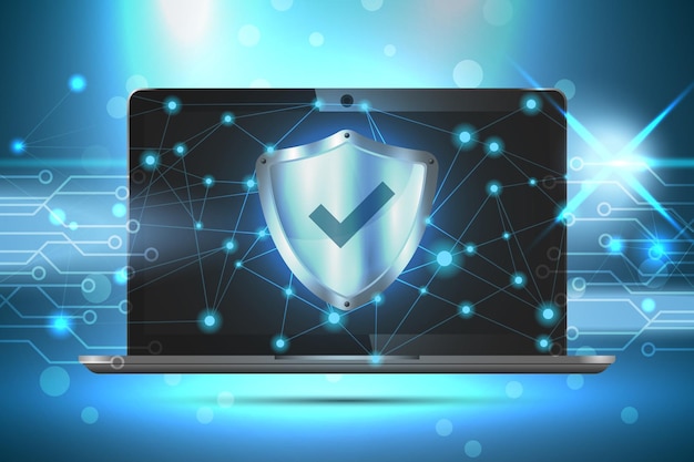 Check mark shield on laptop screen illustration