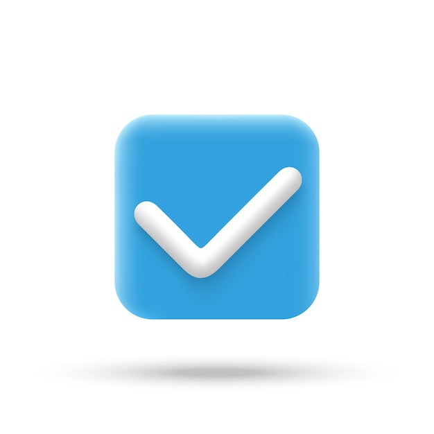 check mark square blue icon in 3d cartoon minimal style vector illustration