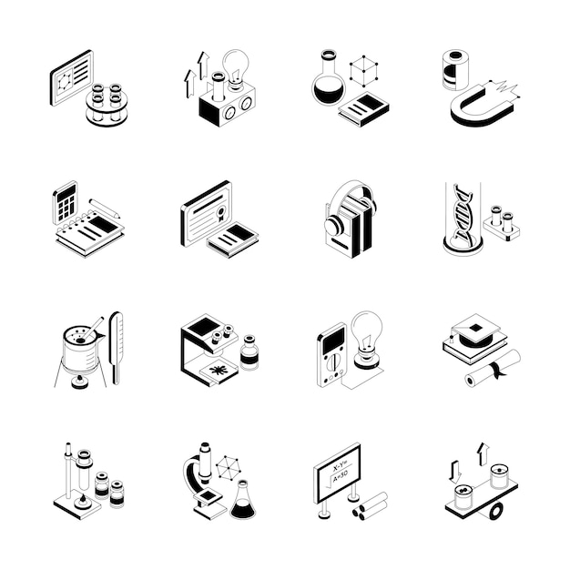check out premium pack depicting science research isometric icons