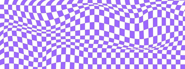 Checkered optical illusion Distorted chessboard with purple and white squares Psychedelic pattern