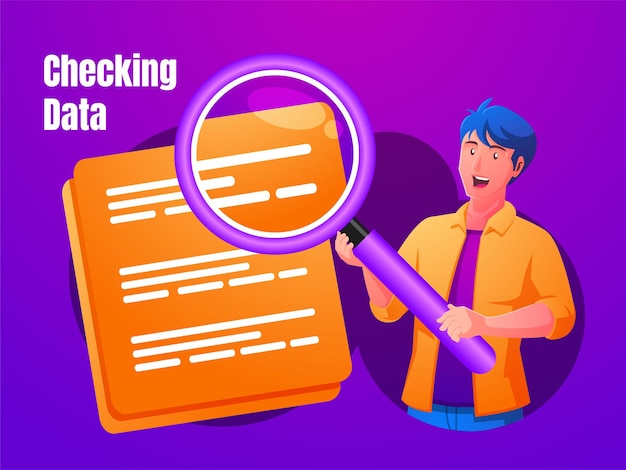 checking data concept with magnifying glass symbol and document