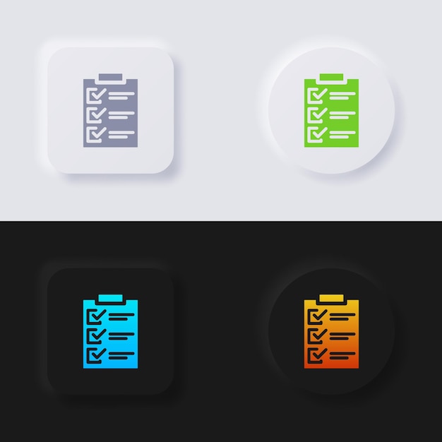 Checklist form icon set, Multicolor neumorphism button soft UI Design for Web design.