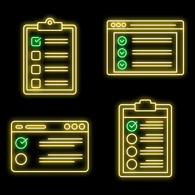 checklist test icons set outline set of checklist test vector icons neon color on black