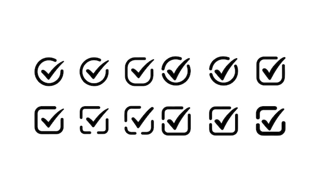checkmark and checkbox icons set tick symbols in circles and squares