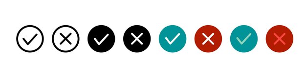 Checkmark cross icon Check mark icon set Check mark right symbol tick sign
