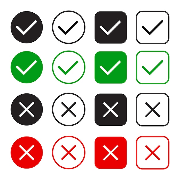 Checkmark crossmark icon set Green check mark icon and red cross mark icon set Check mark with rig