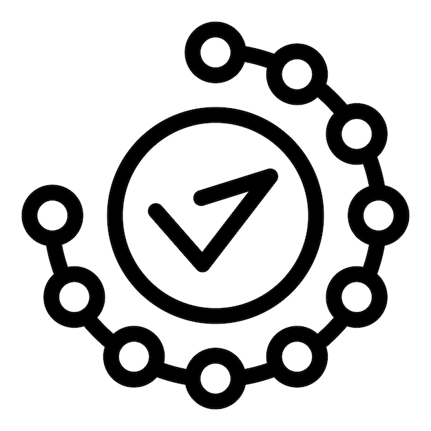 Checkmark icon surrounded by connected circles representing verification process
