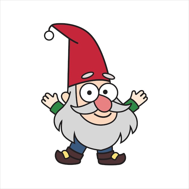 Cheerful little garden dwarf is wearing red hat vector illustration in cartoon style