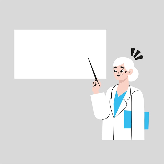 cheerful senior doctor holding blank banner, showing thumb up and pointing with finger at copy space