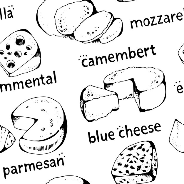 Cheese collection seamless vector pattern