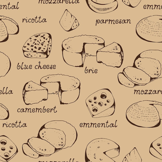 Cheese collection seamless vector pattern