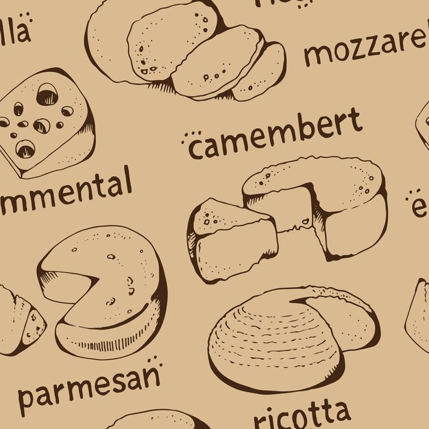 Cheese collection seamless vector pattern