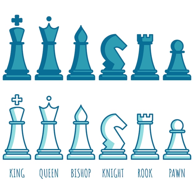 Chess pieces line collection Chess game icon set Simple flat set of chess game