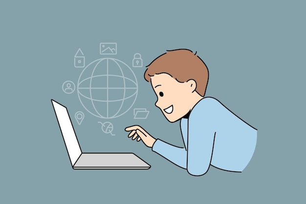 Child browsing internet on laptop