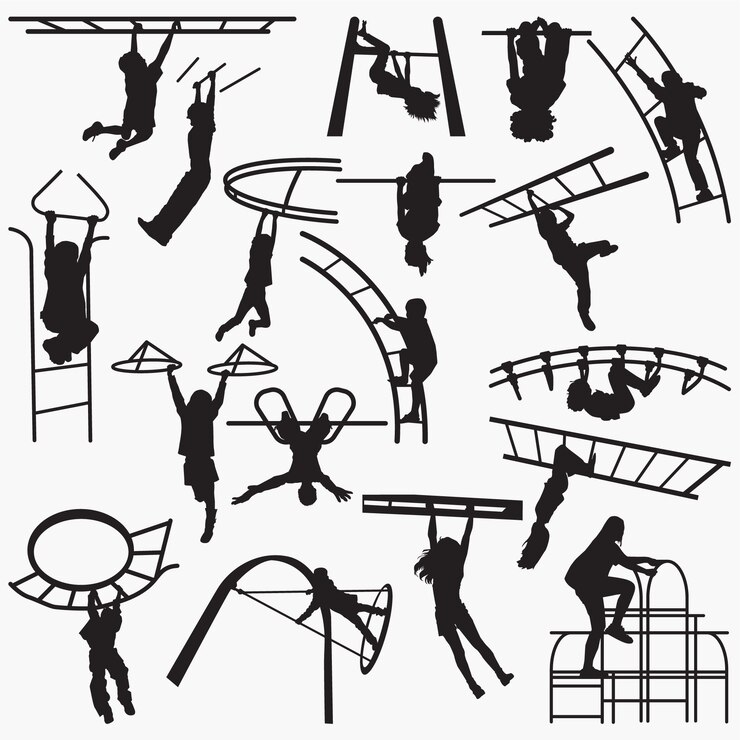 Vektör children playing on playground monkey bars silhouettes