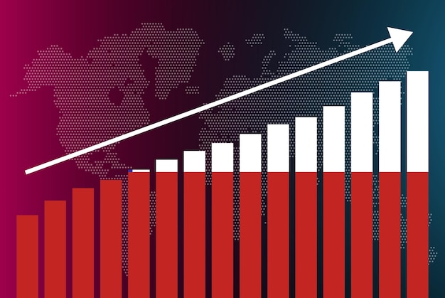 chile bar chart graph, increasing values, country statistics concept, chile flag on bar graph