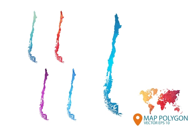 Chile map set of geometric rumpled triangular low poly style gradient graphic background