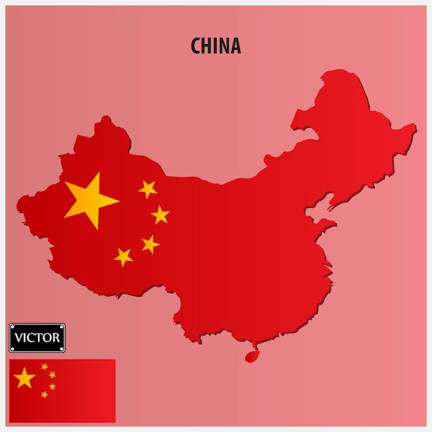 China Flag with Country Map a Beautiful Vector