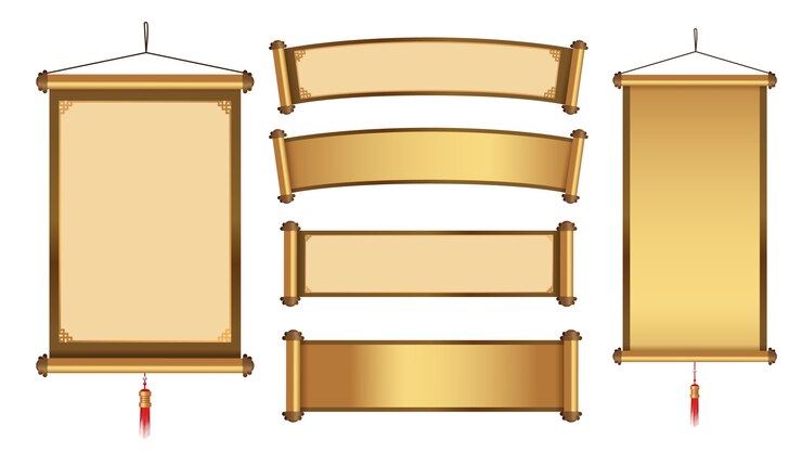 Chinese hanging banner collection for graphic element in gold theme