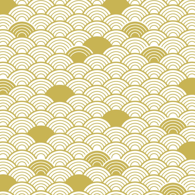 Chinese vector pattern of gold color in the form of scales or sea waves Solid drawing Square