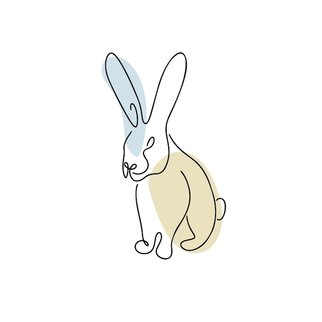 chinese zodiac symbol rabbit illustration in line art style with boho color isolated on white