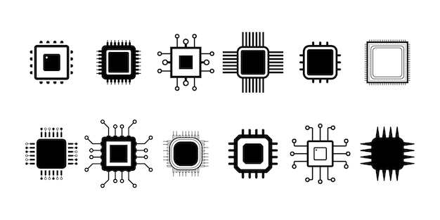 chip icons set or cpu microprocessor chip icon and electronic chip vector icon