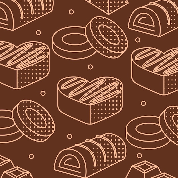 Chocolate candy seamless pattern in heart shapes Vector