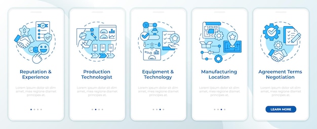 Choosing contract manufacturer blue onboarding mobile app screen