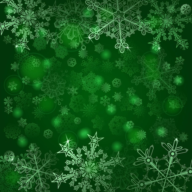 Christmas background of snowflakes, in green colors