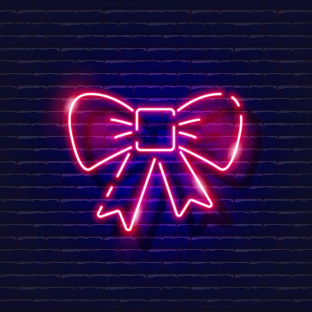 Christmas bow Neon sign Ribbon bow glowing icon New Year and Christmas concept Vector illustration for design