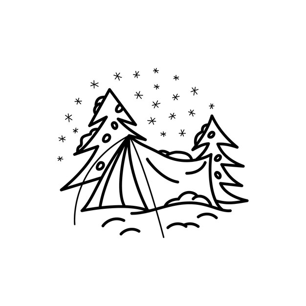 Christmas line icon from the Christmas camping series Happy Holidays symbol and elements Stock winter vector Tent and trees