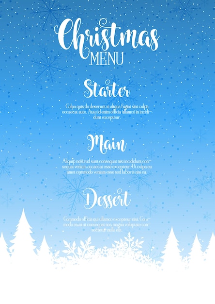 Christmas menu with a snowy tree landscape design