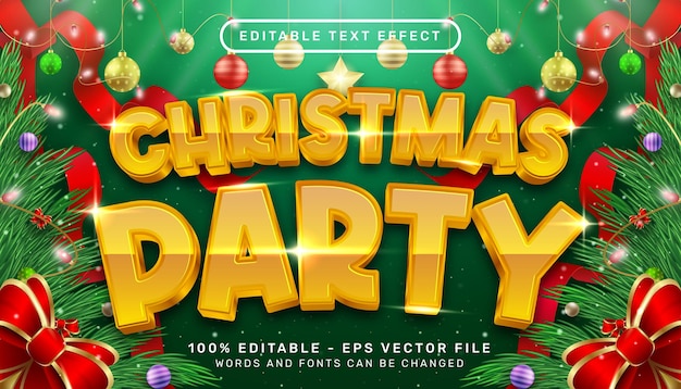 christmas party 3d text effect and editable text effect with christmas background