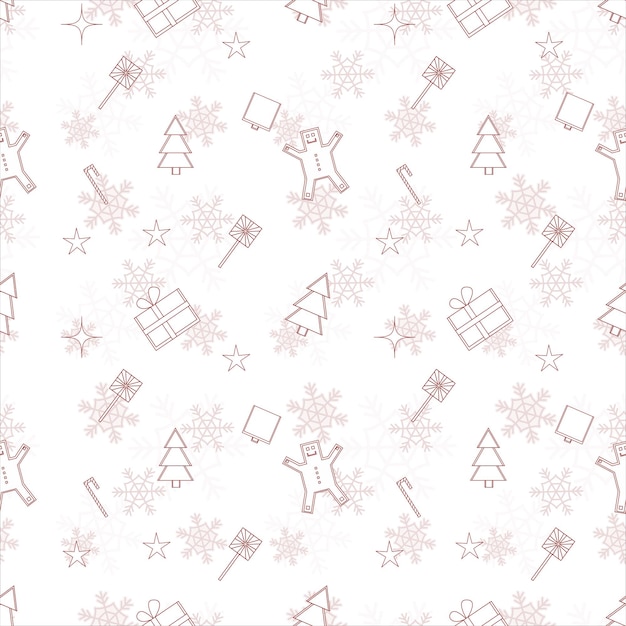 Christmas repeat pattern created with Christmas object outline shapes Seamless Christmas pattern