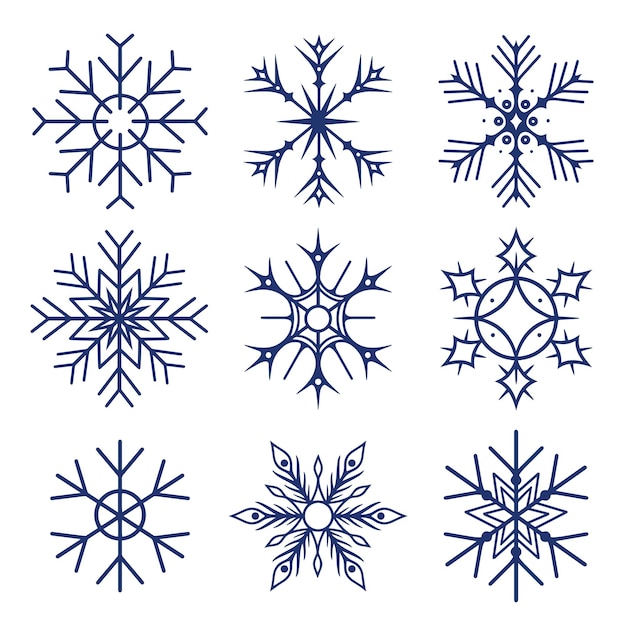 Christmas snowflakes monochrome set element